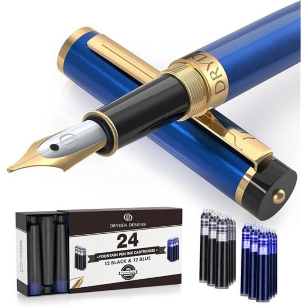 Dryden Designs Fountain Pen - Medium Nib | Includes 24 Ink Cartridges